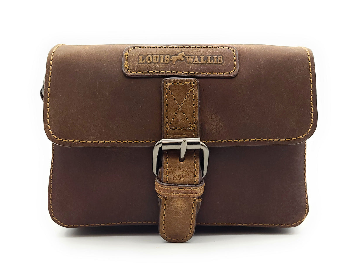 Louis Wallis Leder Gürteltasche Braun – Bikertasche Jagdtasche Hüfttasche mit Schultergurt