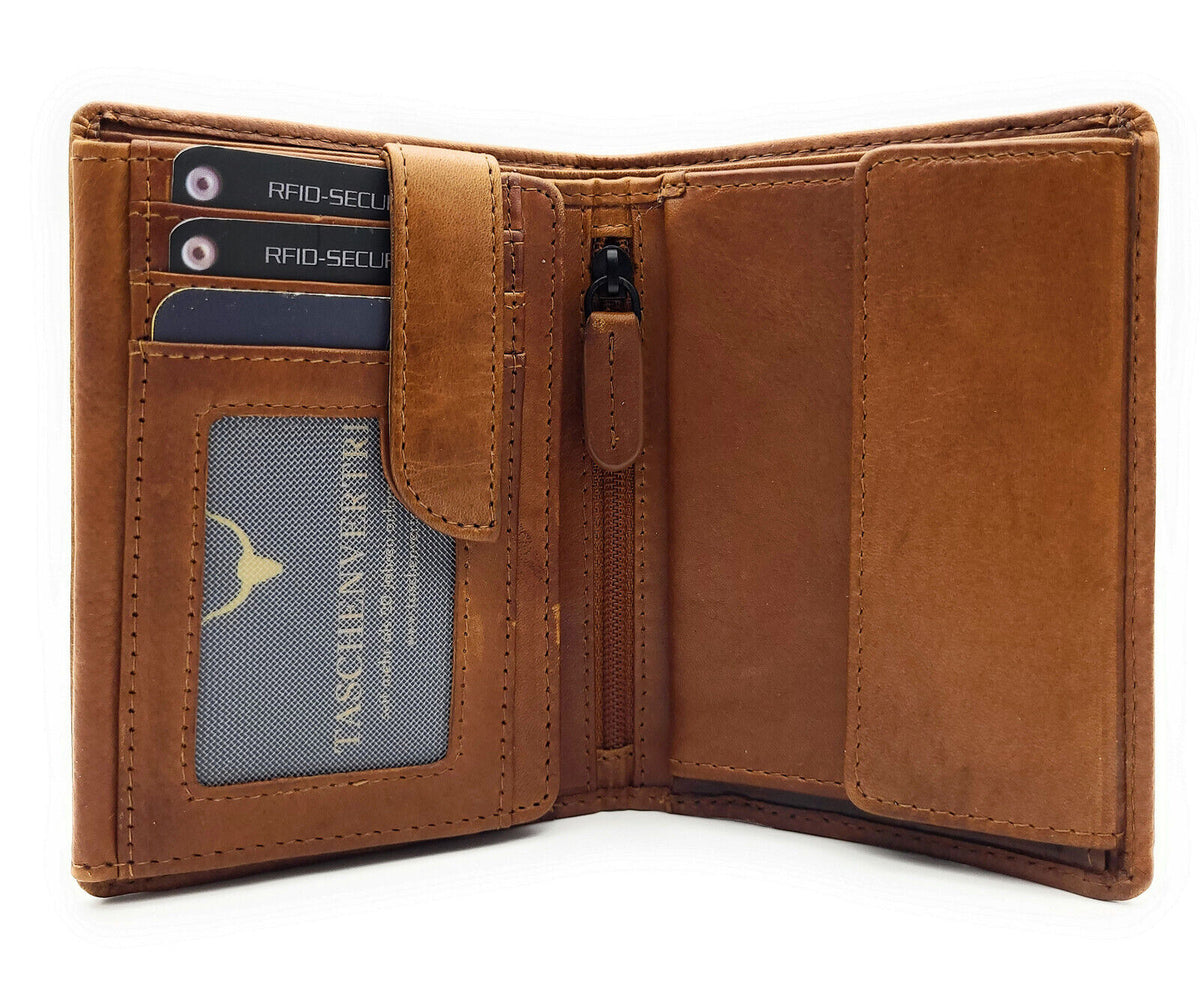 Jockey Club klassische echt Leder Geldbörse Portemonnaie mit RFID Schutz gewachstes Rindleder cognac