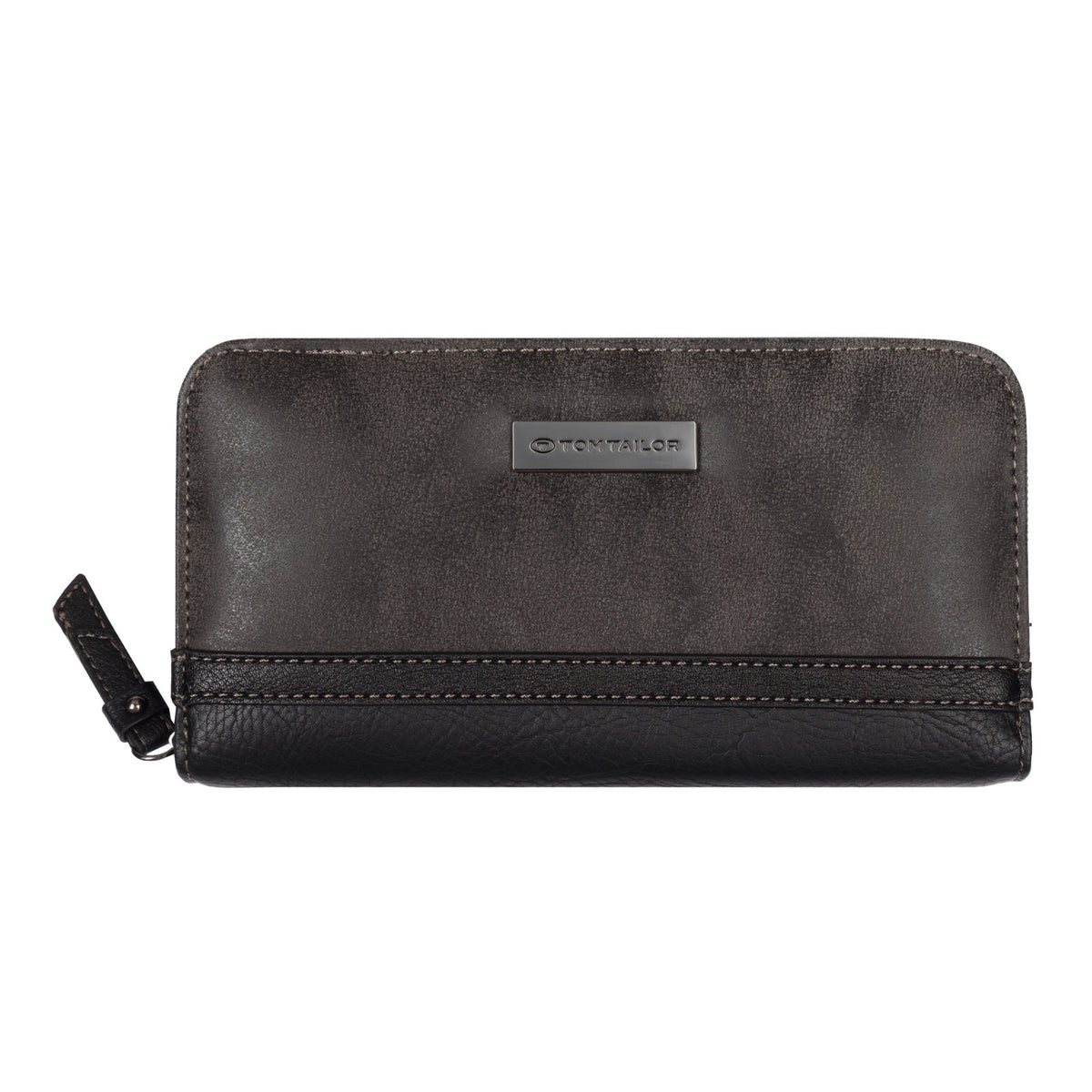 Tom Tailor Damen Geldbörse Elin – Long Zip Wallet mit 12 Kartenfächern, florales Innenfutter – 20x2,5x10,5 cm – schwarz grau