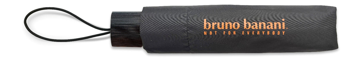 bruno banani Mini-Regenschirm – Handöffner, Stahl-Fiberglasgestell, Polyester Pongee, geriffelter Griff mit erhabenem Logo Schwarz Orange