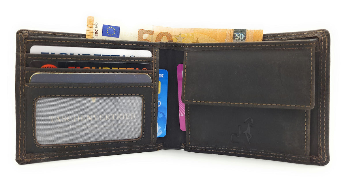 Jockey Club Basic Lederbörse Herren - Hunterleder RFID-Schutz Geldbörse Portemonnaie braun