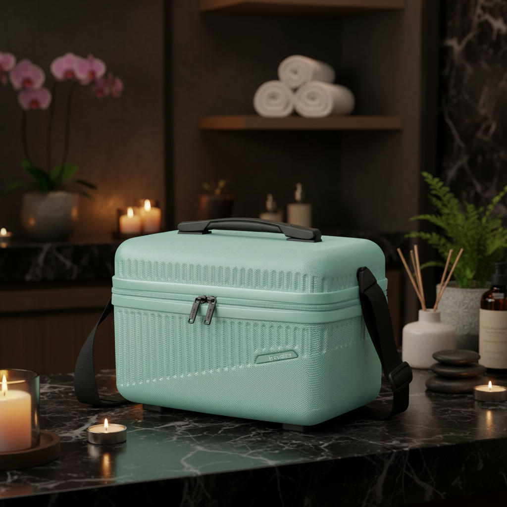 Travelite Bali Beautycase – Kosmetikkoffer 36 cm | 17 l | Hartschale mit Trolley-Aufsteckung & Schultergurt mintgrün