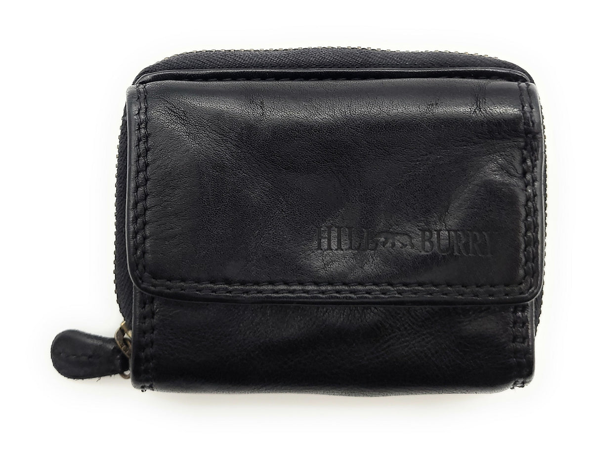 Hill Burry Mini echt Leder Damen Geldbörse Portemonnaie RFID Schutz Waschleder schwarz