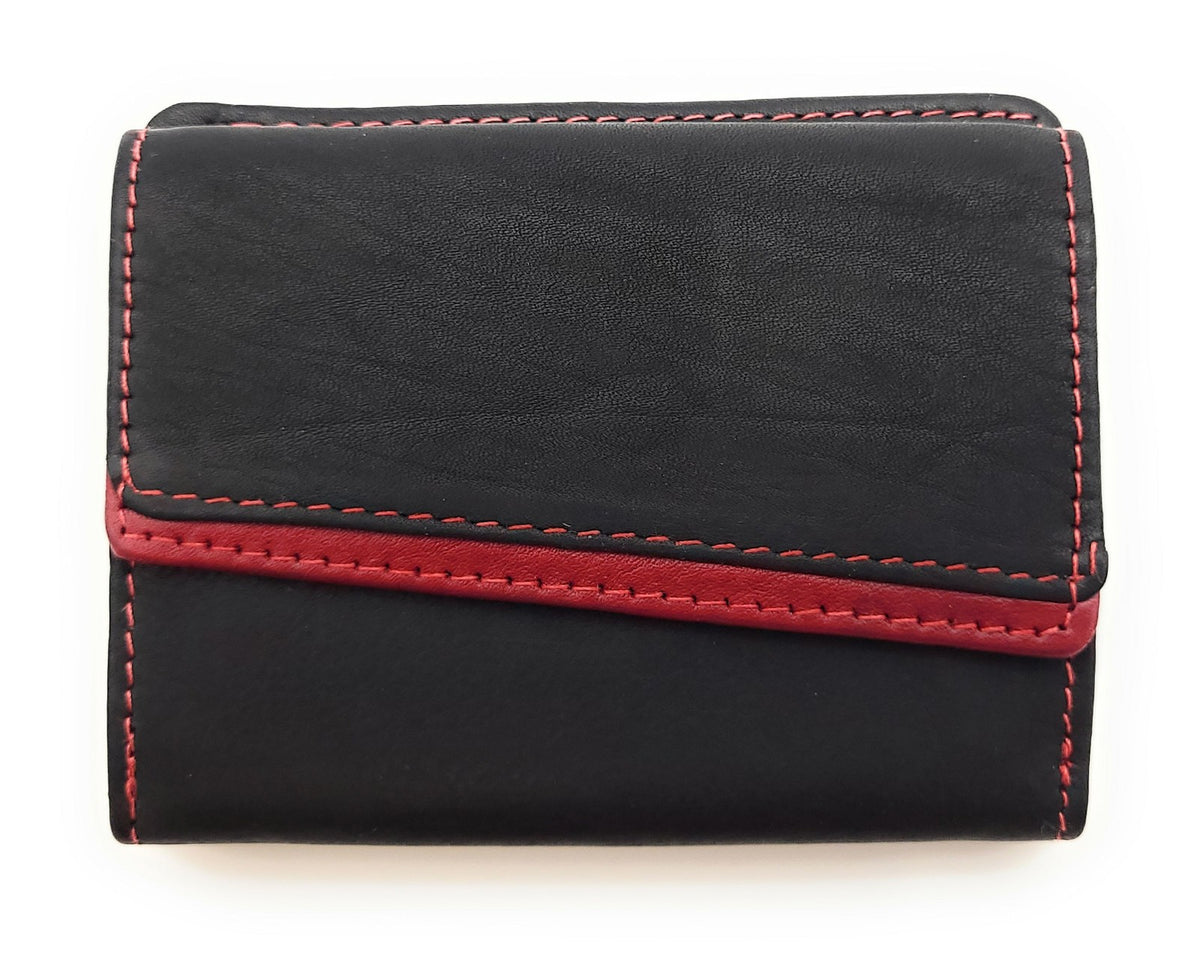 Jockey Club Mini Geldbörse aus Rindleder – Bicolor Lederbörse mit Kontrastnaht, Kartenfächern, Münzfach mit Chipfach, weich & kompakt, 80x95mm
