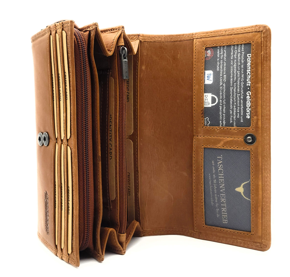 Jockey Club Damen Geldbörse – Gewachstes Rindleder Cognac mit RFID-Schutz