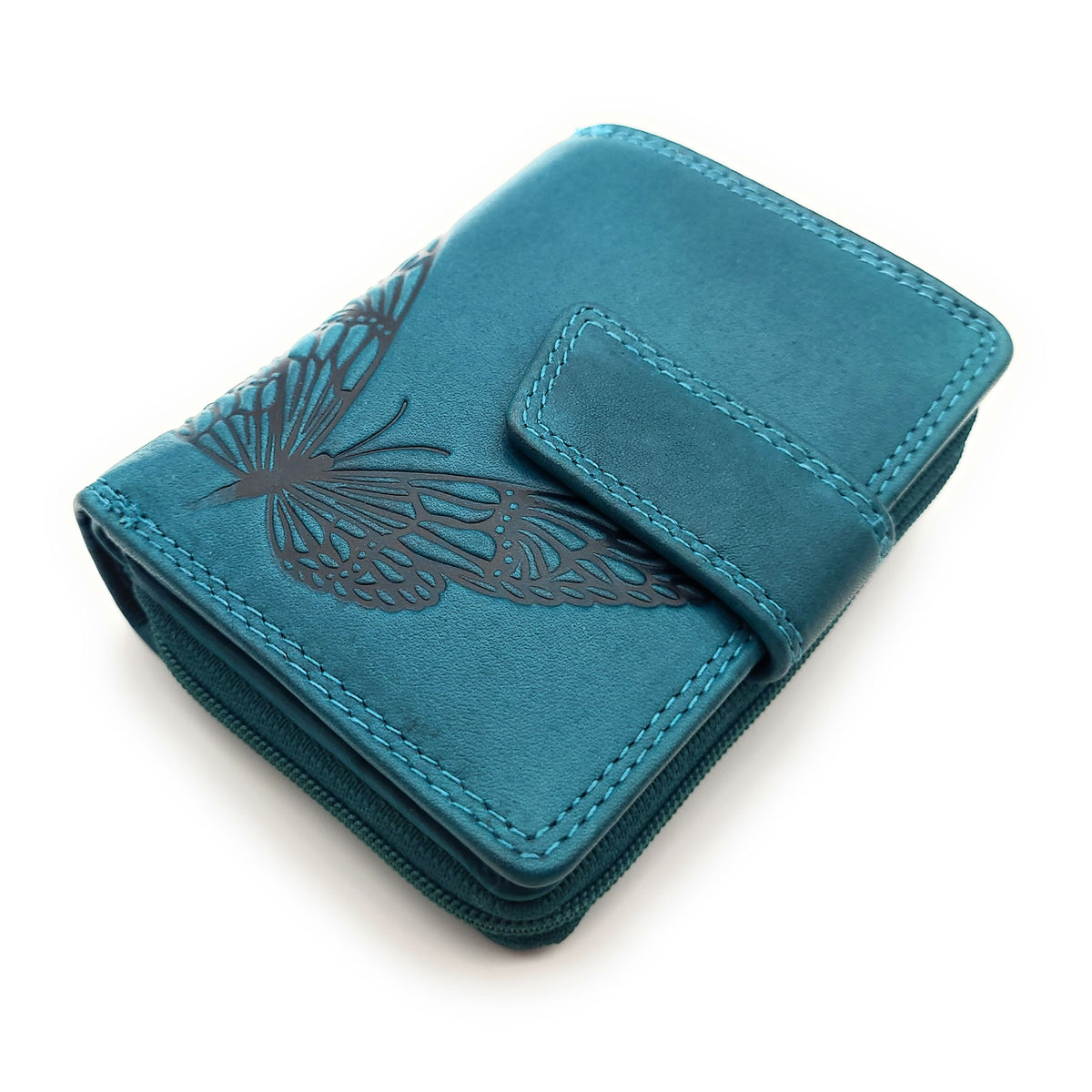 Jockey Club Leder Geldbörse Damen RFID Schmetterling Petrol