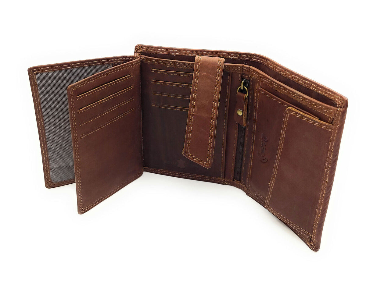 Jockey Club Basic echt Leder Geldbörse Portemonnaie mit RFID Schutz vintage braun