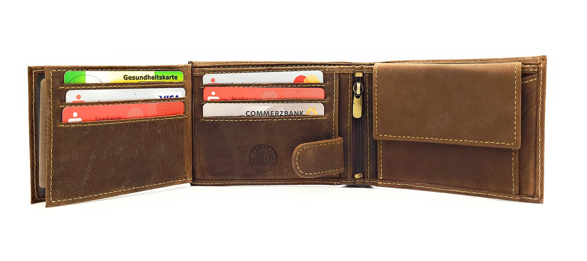 Green Deed Geldbörse aus Hunterleder – Dunkelbraun mit geprägtem Dampflok-Motiv, RFID-Schutz & Geschenkbox