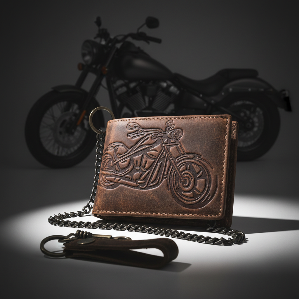 Jockey Club echt Leder Biker Geldbörse Geldbeutel Portemonnaie Motorrad 50cm Kette mit RFID Schutz