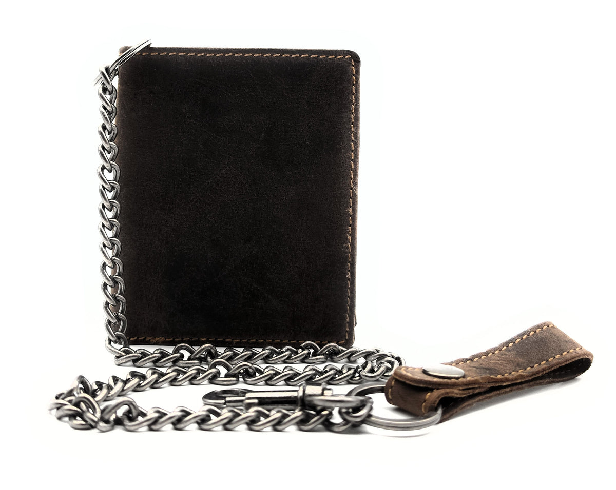 Jockey Club Leder Geldbörse mit Kette & RFID-Schutz – Vintage Biker Portemonnaie Herren