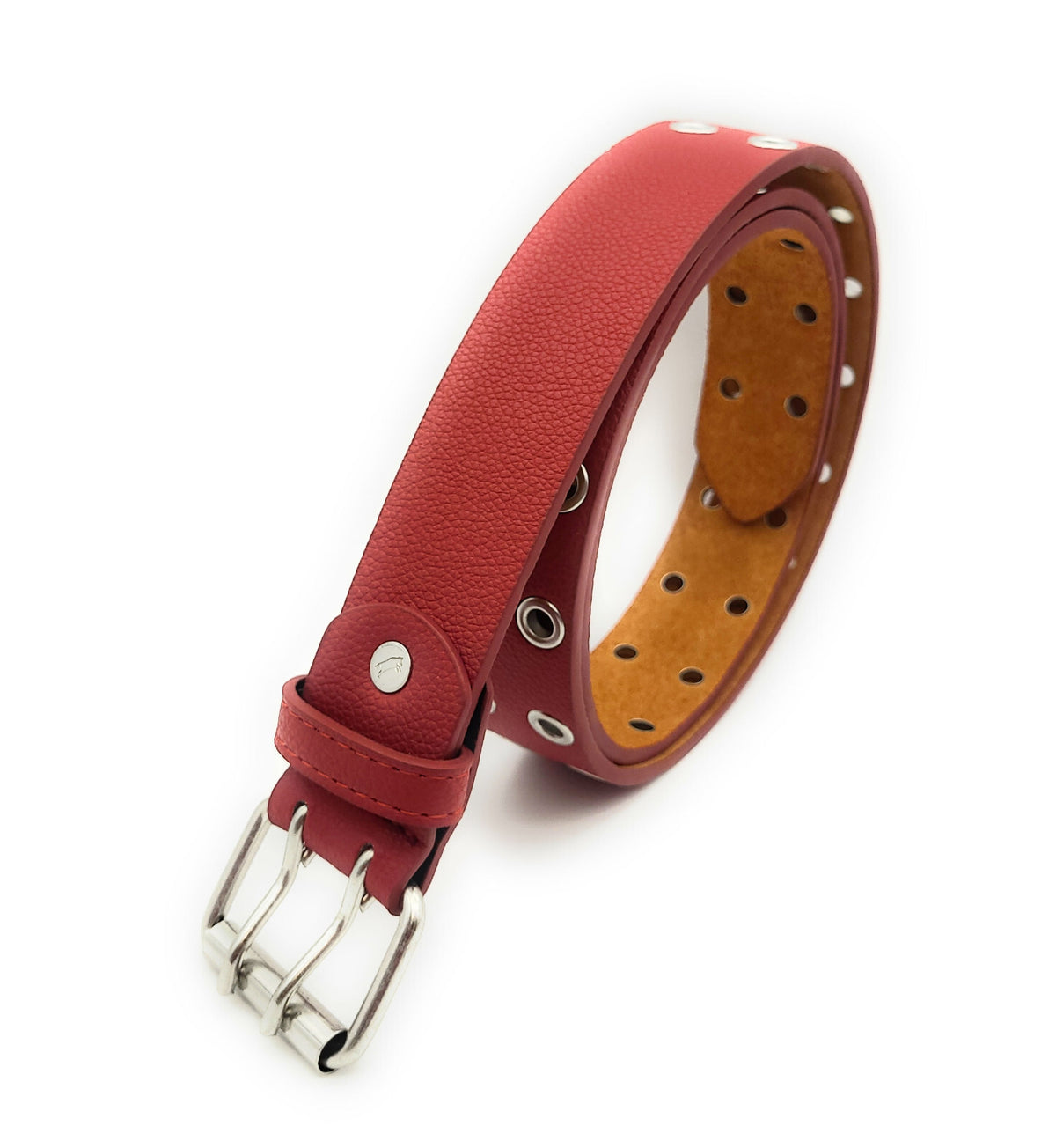 2-Loch Nietengürtel Ösen Gürtel Jeansgürtel Damen Herren echt Leder & PU 125cm rot (110cm Bundweite)