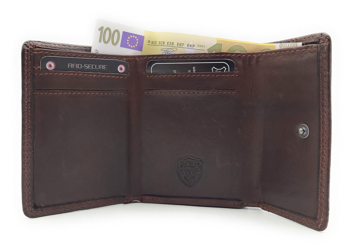 Jockey Club kleine kompakte echt Leder Geldbörse Wendebörse mit RFID Schutz braun