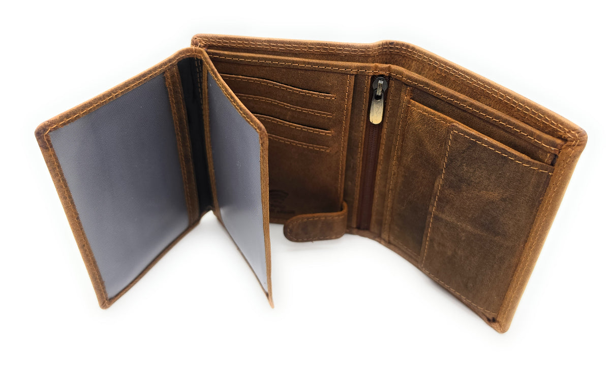 Lemasi robustes Hunterleder Portemonnaie Geldbörse RFID Blocker 19 Fächer Unisex braun
