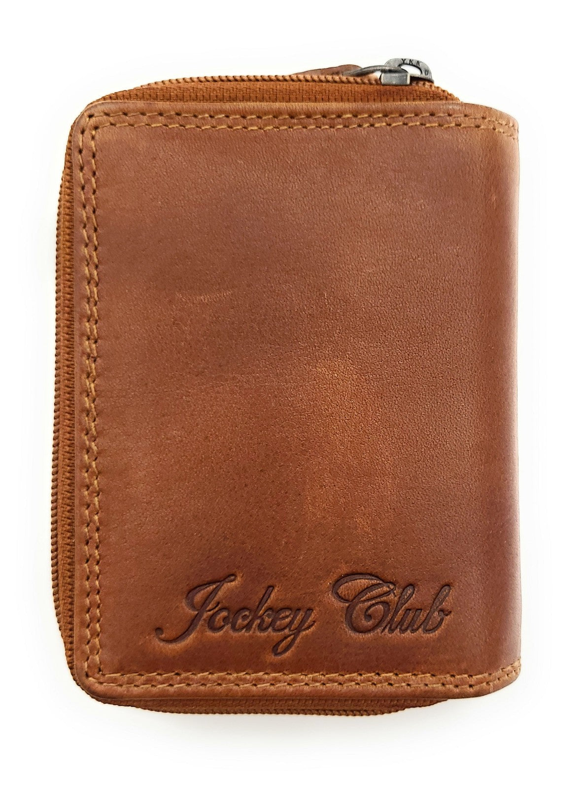 Jockey Club RFID Leder-Geldbörse mit Schmetterlingsprägung – kleine Damenbörse mit Reißverschluss & Chipfach cognac braun