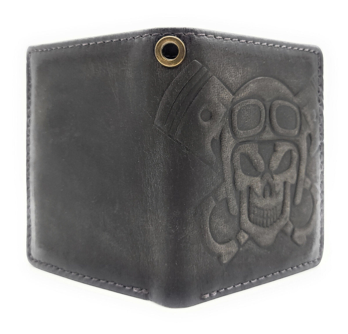 Jockey Club echt Leder Mini Geldbörse Portemonnaie 3D Totenkopf mit RFID Schutz
