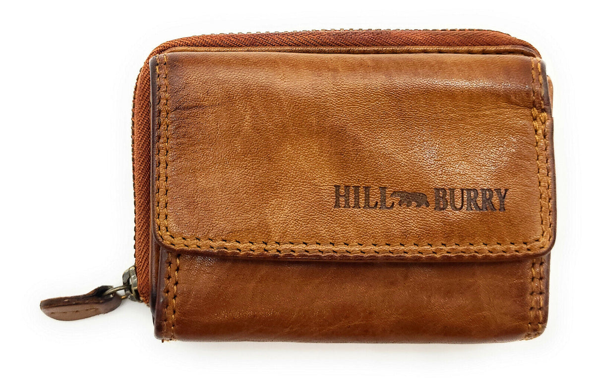 Hill Burry Mini echt Leder Geldbörse Portemonnaie RFID Schutz Waschleder cognac