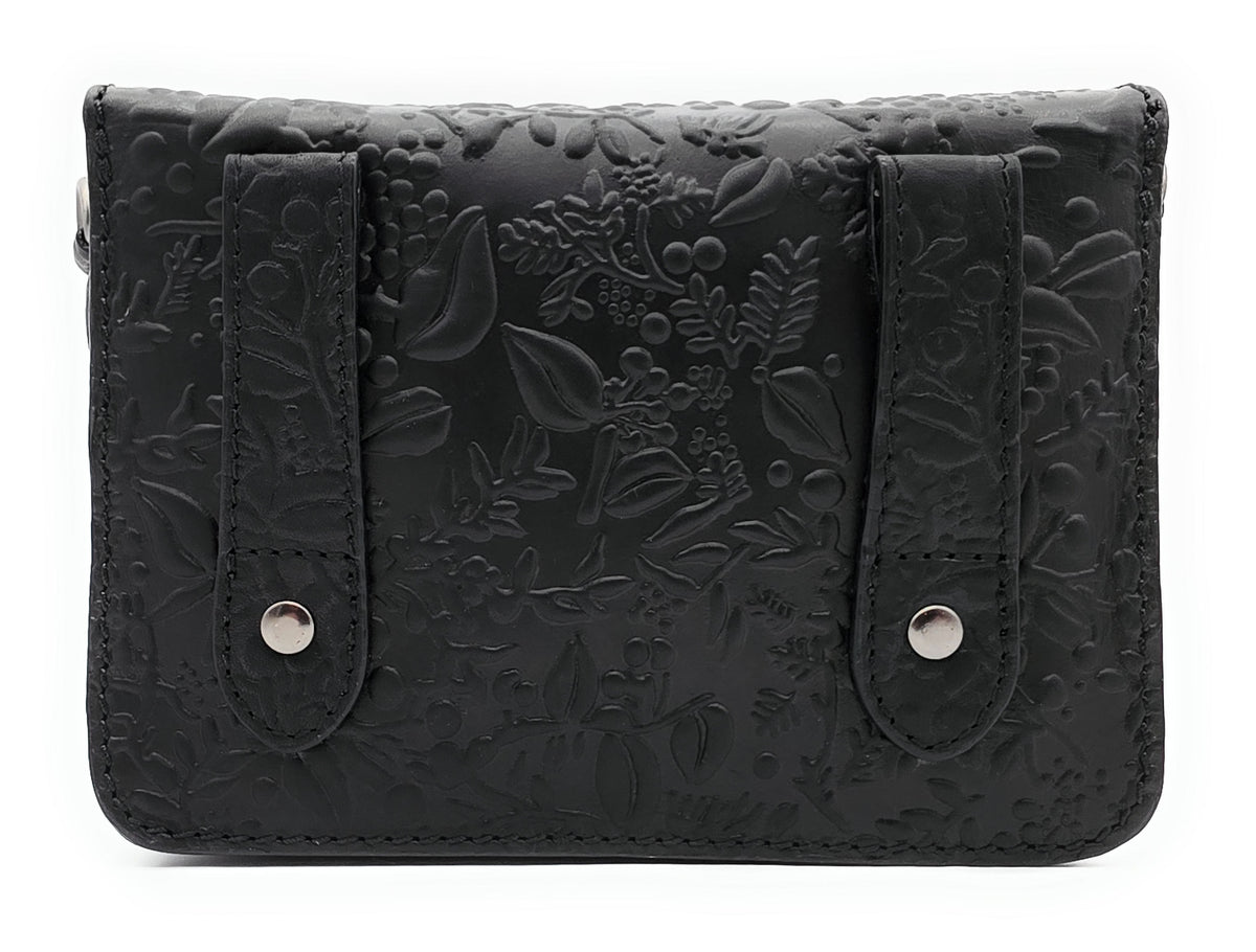 Hill Burry Damen Gürteltasche – Echtleder, floral geprägt, Schwarz