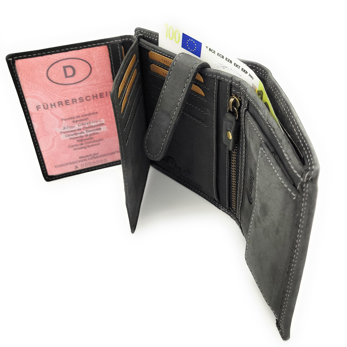 Jockey Club schwarze Hochformat-Geldbörse aus Büffel-Vollleder