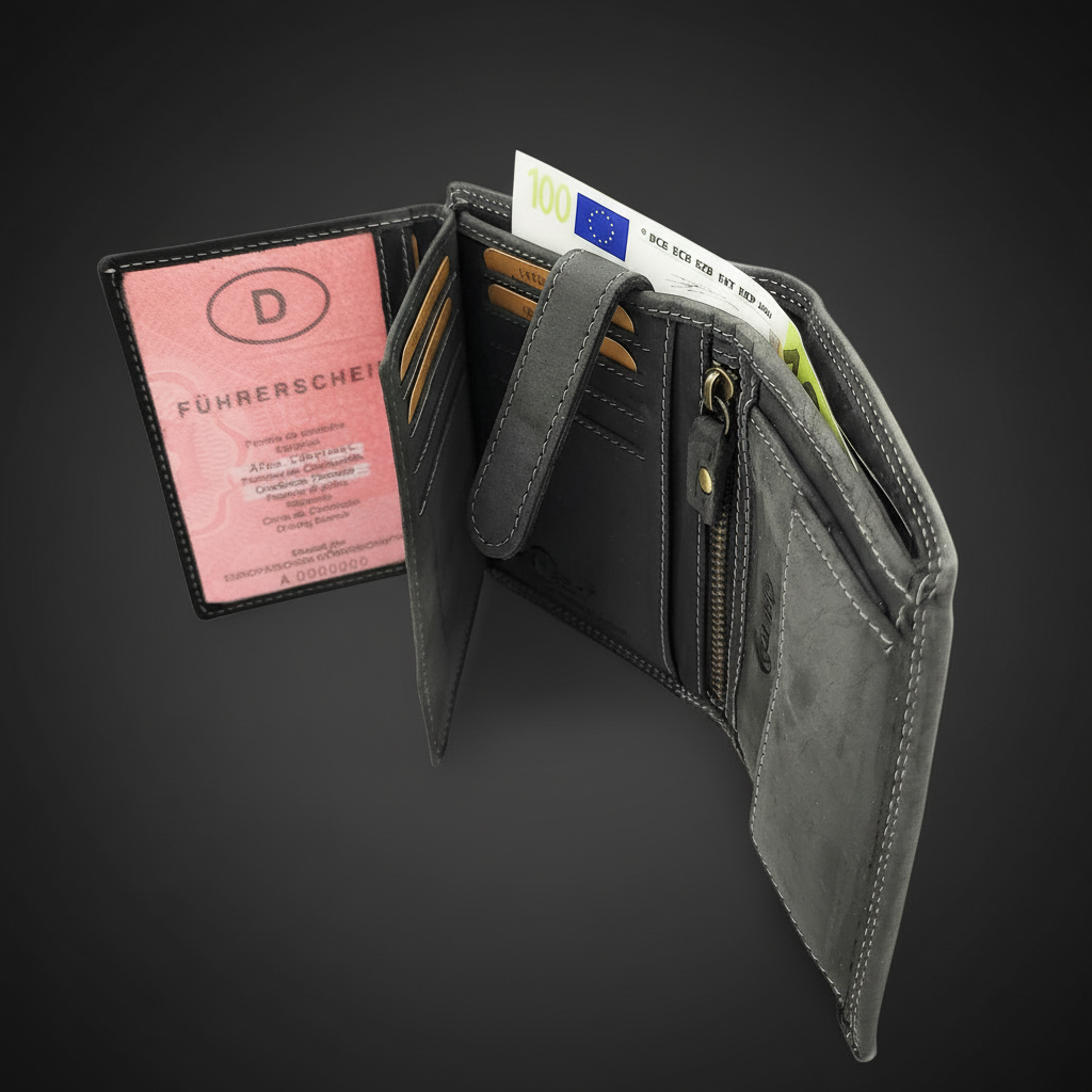Jockey Club Geldbörse Büffel-Vollleder Schwarz Hochformat