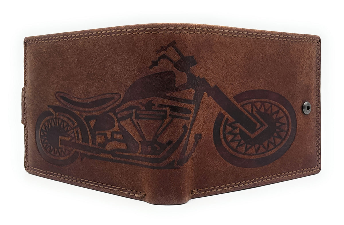 Lemasi Herren Geldbörse | Hunterleder Portemonnaie mit Chopper-Motorrad & RFID-Schutz