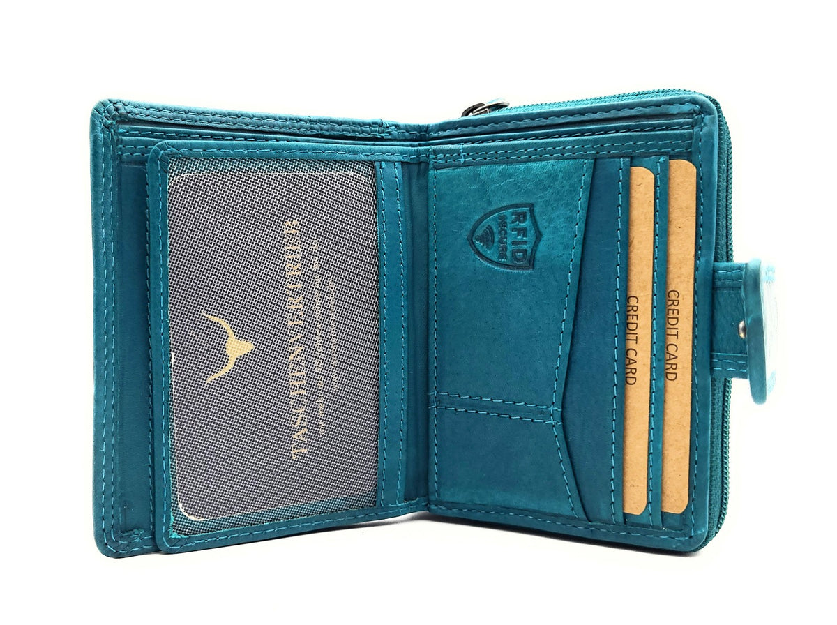 Jockey Club Leder Geldbörse Damen RFID Schmetterling Petrol