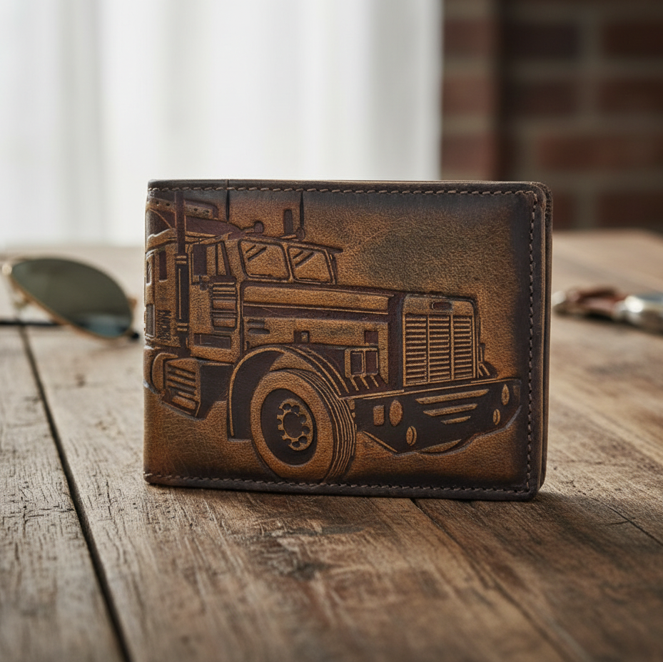Jockey Club Geldbörse RFID Schutz Büffel Leder - US-Truck Design Handarbeit cognac braun