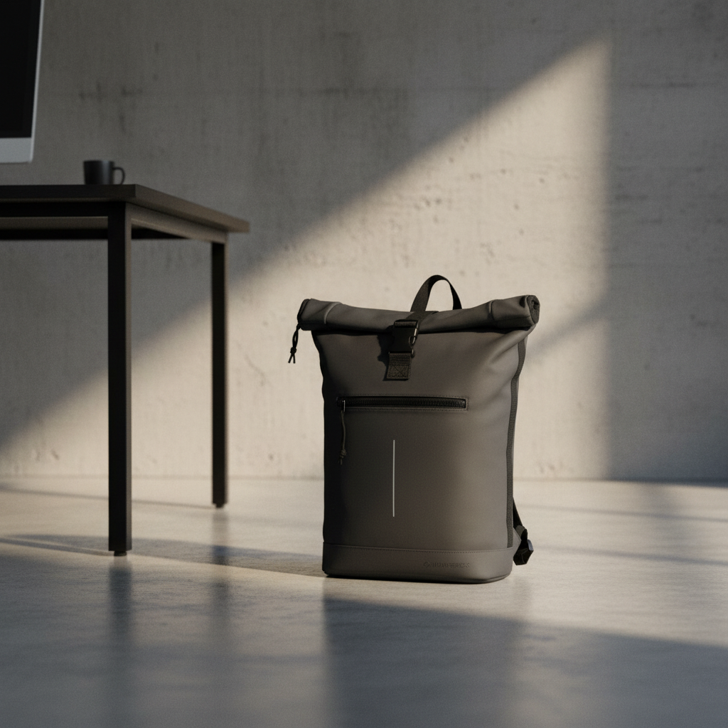 New Rebels New York Rolltop Rucksack Schwarz mit 15-Zoll-Laptopfach – Produktfoto 1