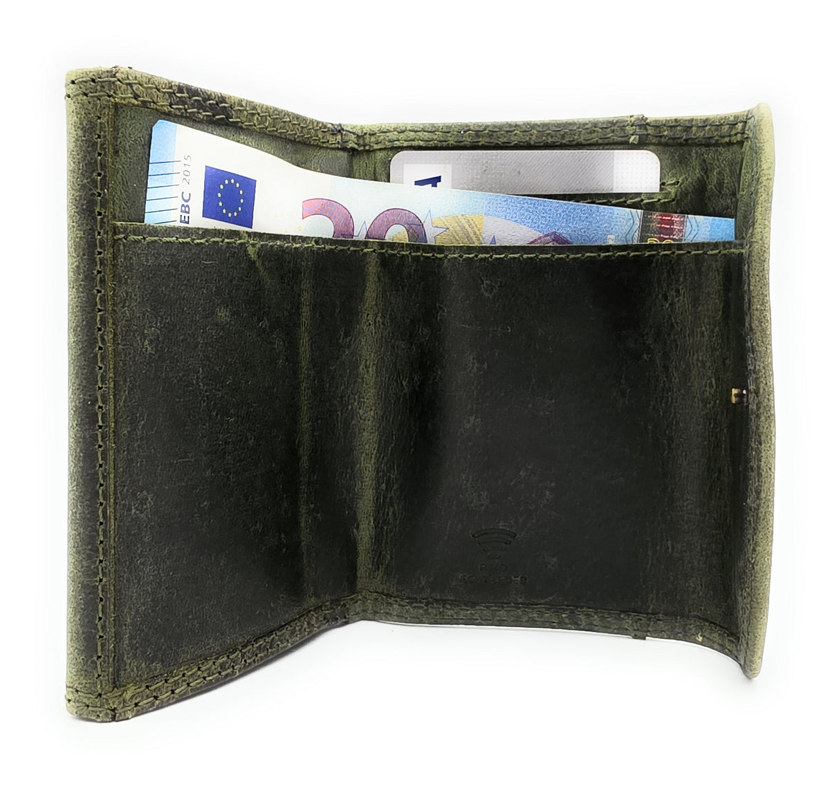 Lemasi echt Leder Mini Geldbörse Portemonnaie Wickelbörse Urlaubsbörse hunter khaki