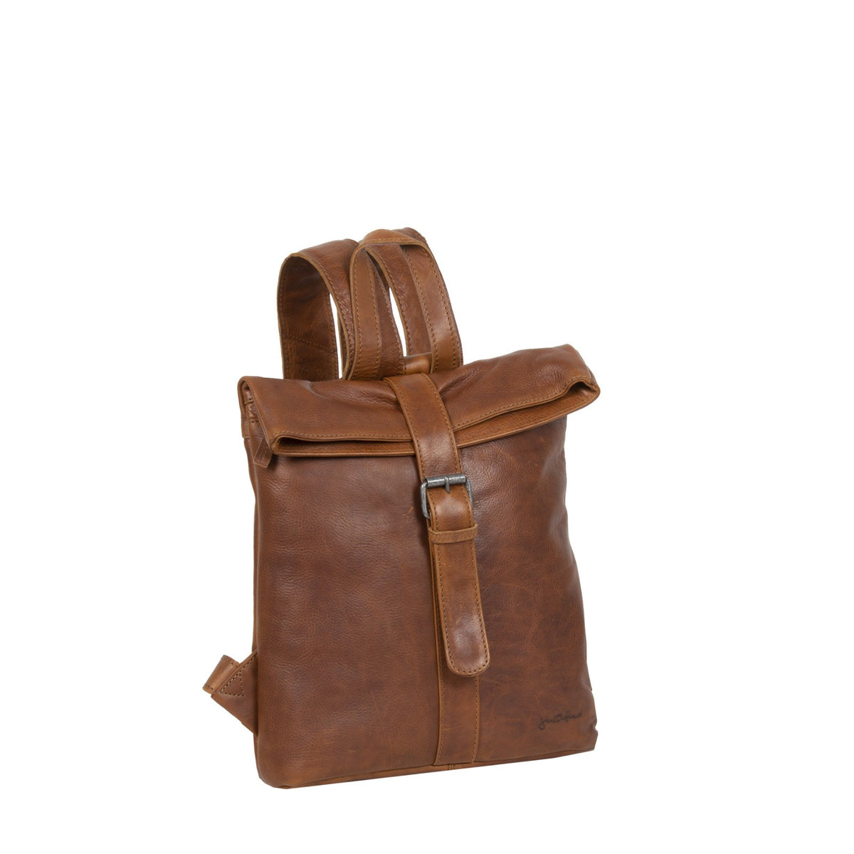 Justified Bags Nynke Rolltop Rucksack aus dickem, echtem Rindleder – Cityrucksack mit Magnetverschluss, Frontfach & Innenlicht – Robuster Leder Rucksack Damen & Herren