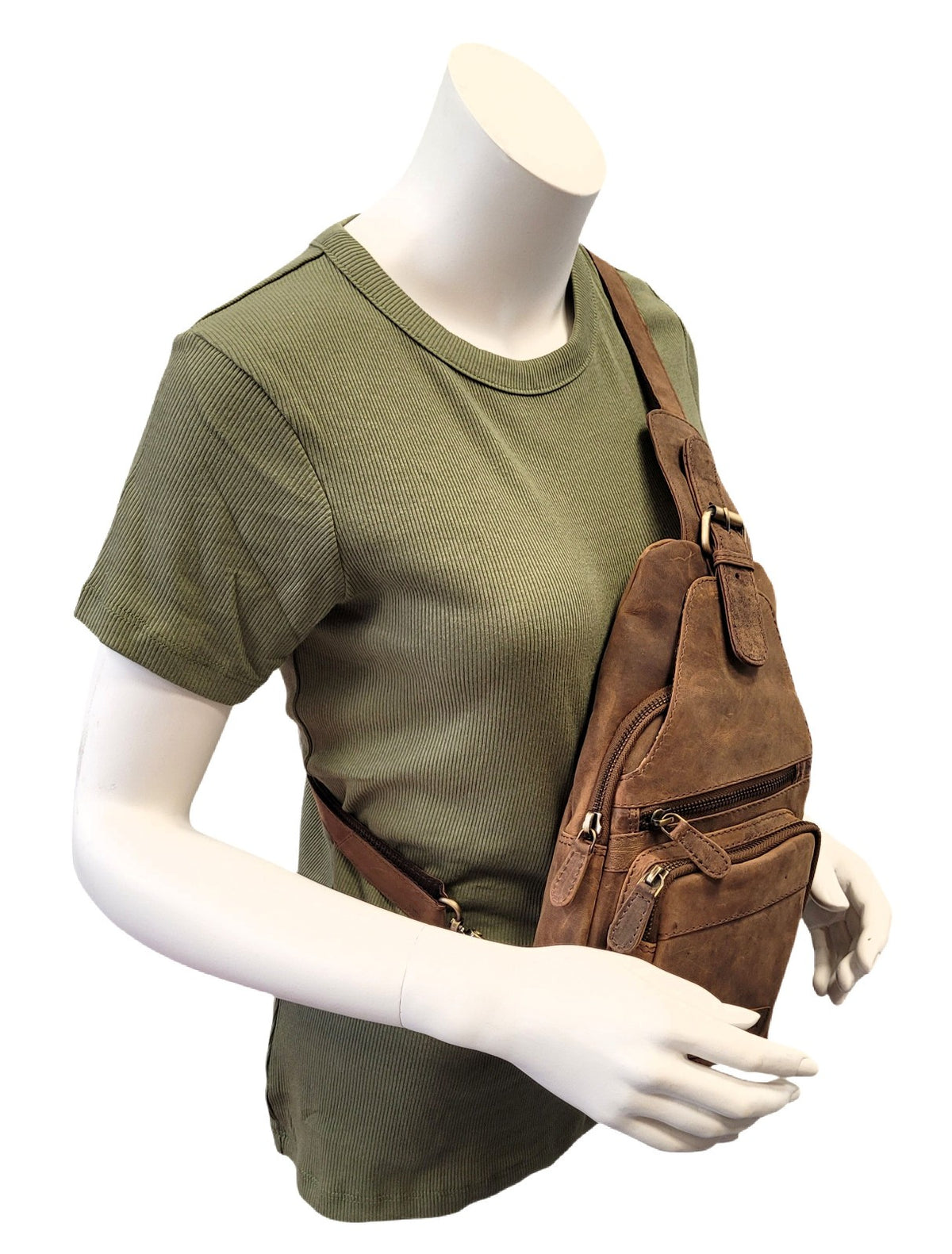 Leatherfox Slingbag aus echtem Hunterleder – mittelgroße Unisex-Umhängetasche mit 2 Fronttaschen, verstellbarem Gurt & karierter Innenausstattung