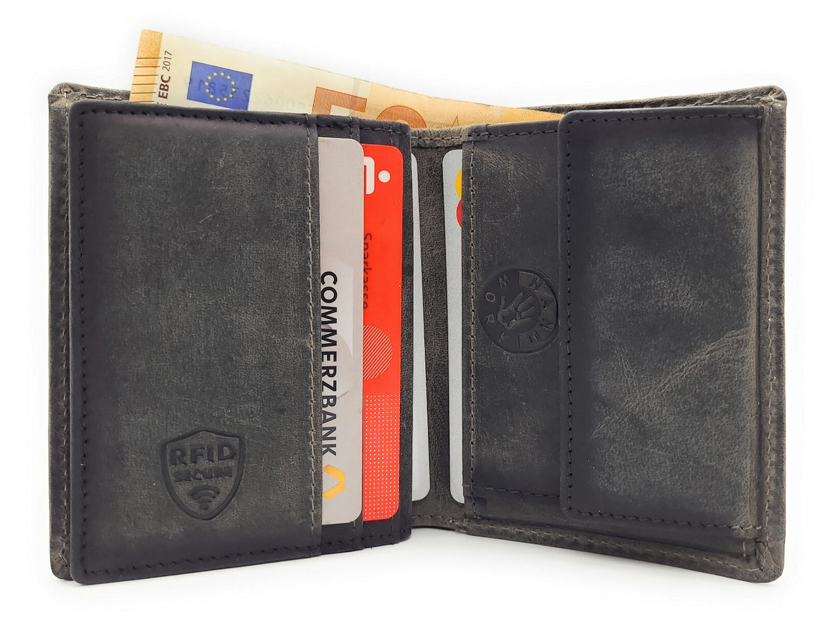 Jockey Club Mini-Geldbörse aus Büffelleder mit Motorrad-Prägung & RFID-Schutz – Kompakt, robust & mit Kettenöse