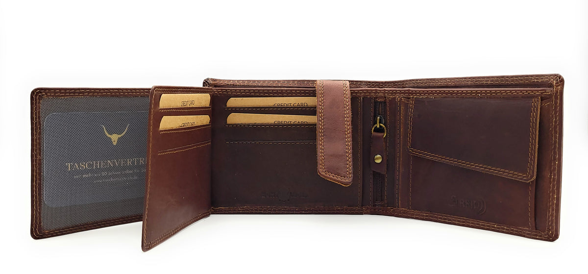 Jockey Club Basic echt Büffel Voll-Leder Geldbörse Portemonnaie Geldbeutel RFID NFC Schutz antik braun