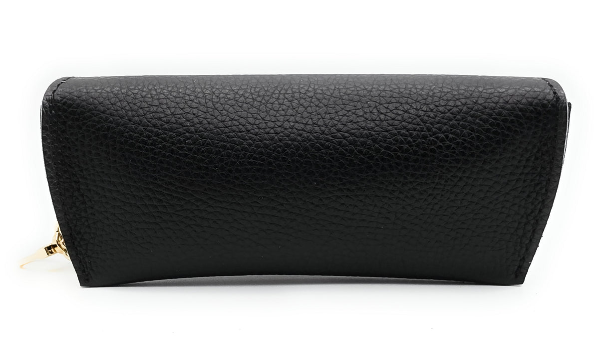 Brillenetui aus echtem Leder mit Magnetverschluss und Karabinerkette – Made in Italy schwarz