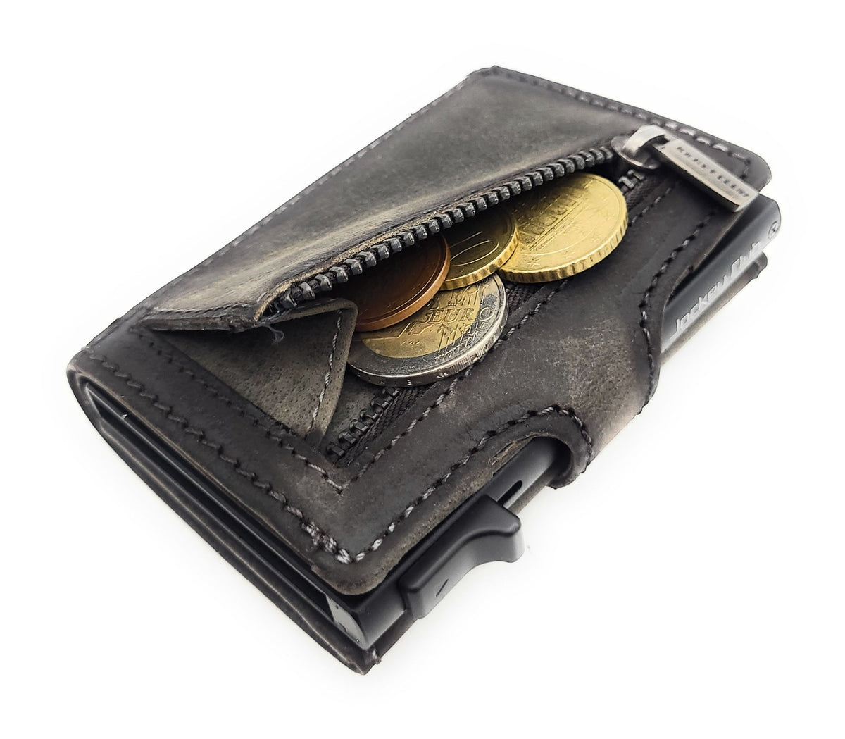 Jockey Club Slim Wallet ClipX RFID – Leder Geldbörse mit Münzfach Grau