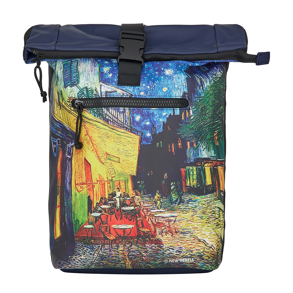 New Rebels New York Van Gogh Rucksack – Caféterrasse am Abend, Rolltop, wasserabweisend, 15" Laptopfach