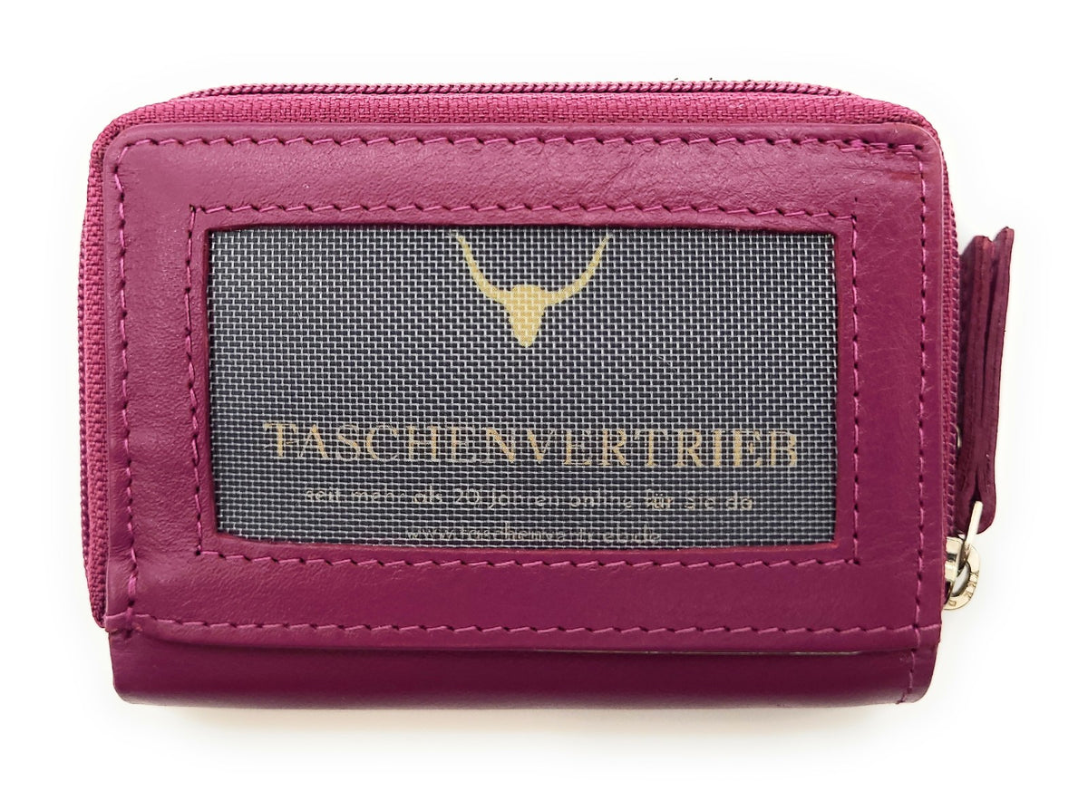 Jockey Club Mini-Geldbörse aus Leder mit RFID-Schutz & Pferde-Stickerei – kompakt & stilvoll beere