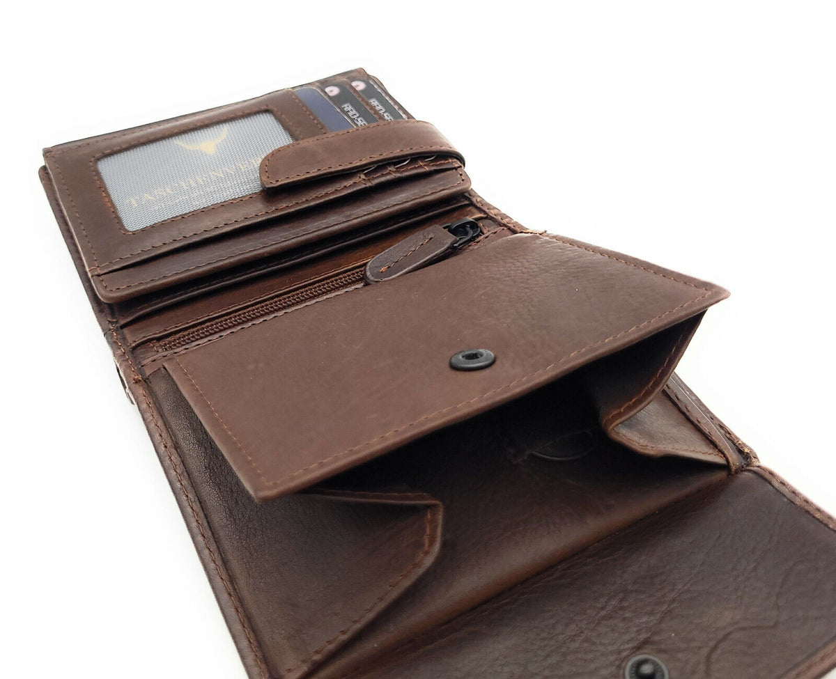 Jockey Club Leder Geldbörse mit RFID-Schutz – Gewachstes Rindleder Braun