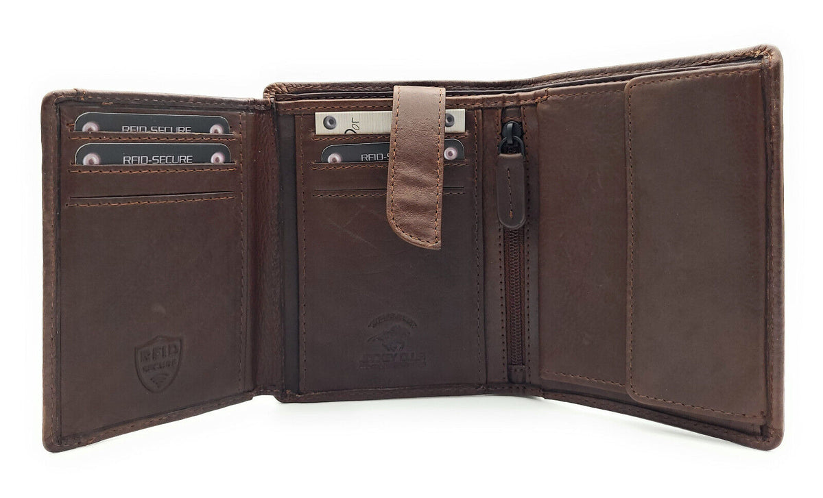 Jockey Club Leder Geldbörse mit RFID-Schutz – Gewachstes Rindleder Braun