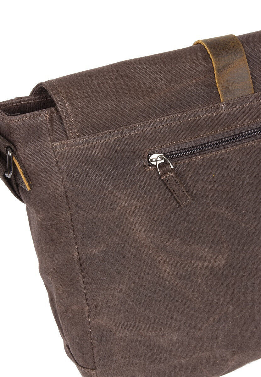 Mustang Houston Messenger Bag Handtasche aus heavy waxed Canvas und echtem Leder Laptopfach