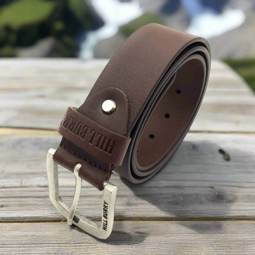 Hill Burry echt Leder Herren Gürtel 90cm (Taille) 40mm breit kürzbar Vollleder dunkelbraun