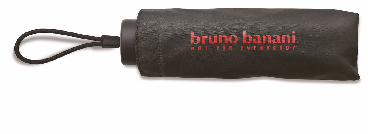 bruno banani Regenschirm Shorty – Handöffner, 7-teiliges Gestell, Polyester Pongee, mattierter Griff mit Logodruck, Schirmdach mit roter Borte, Hülle mit Reißverschluss Schwarz Rot