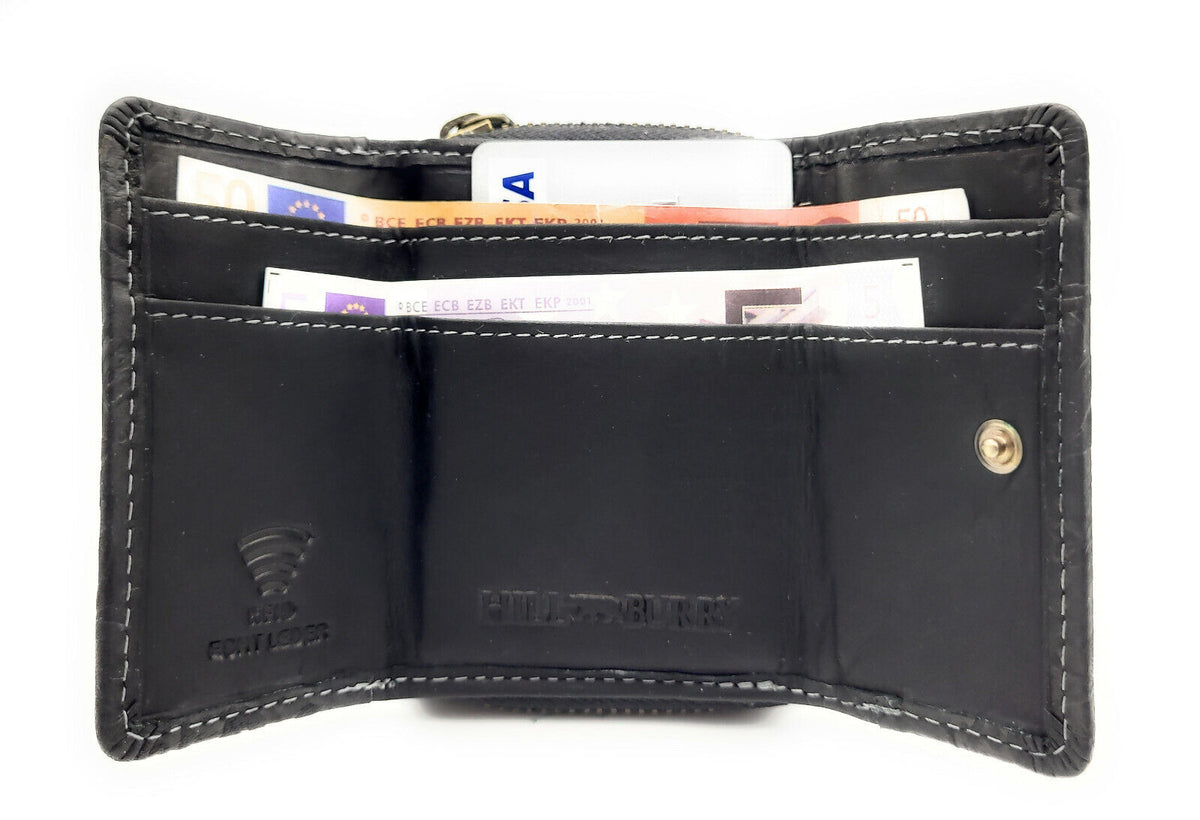 Hill Burry Mini echt Leder Damen Geldbörse Portemonnaie RFID NFC Schutz floral schwarz
