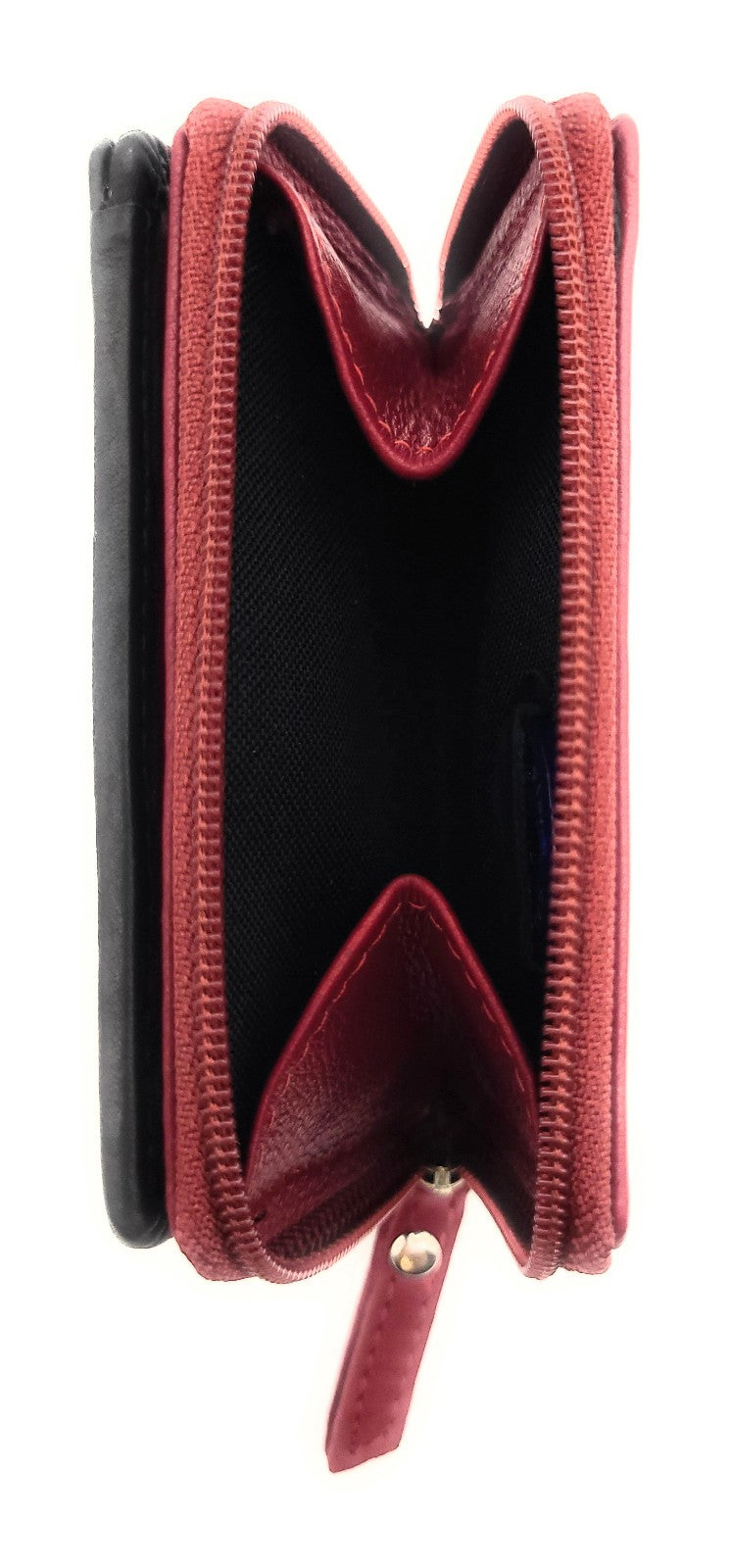 Jockey Club Mini-Geldbörse aus Leder mit RFID-Schutz & Pferde-Stickerei – kompakt & stilvoll schwarz rot