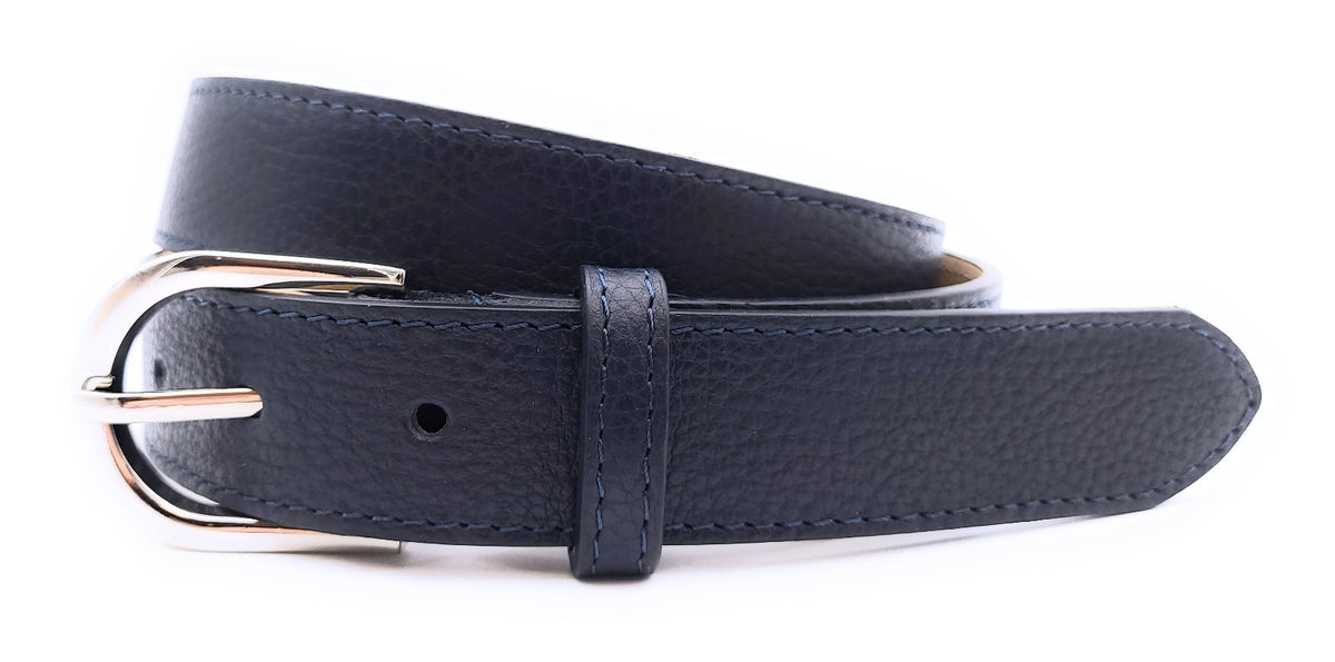 Echtledergürtel Made in Italy – ca. 30 mm breit, kürzbar, Metallschließe, genarbte Oberfläche, 5 Loch Gürtel für Herren & Damen navy blau