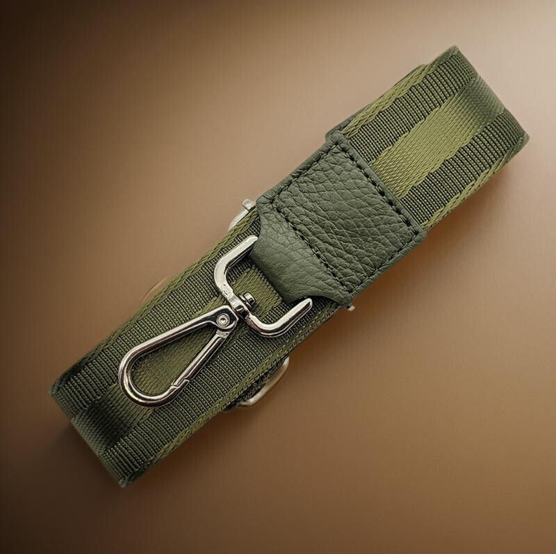 Ersatz Taschengurt Schultergurt Tragegurt Schulterriemen 4cm made in Italy olive silber