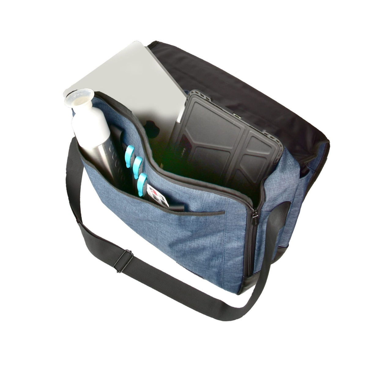 Dermata Laptoptasche 17 Zoll Navy-Blau PolyCanvas Business Umhängetasche schwarze Akzente 44x34x15cm