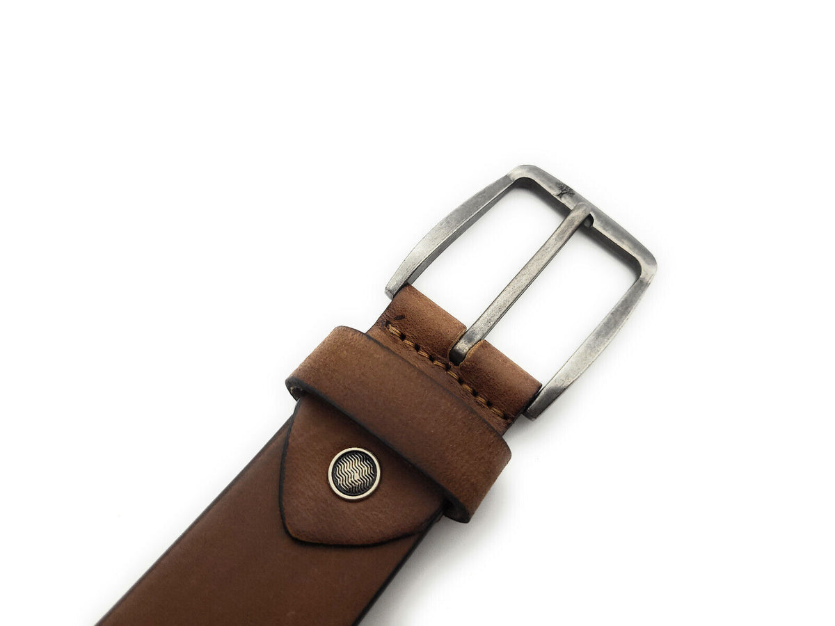 Ledergürtel Totenkopf Büffelleder – Herren & Damen, 40mm, individuell kürzbar, braun