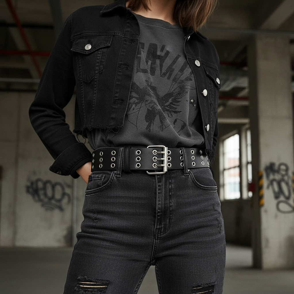 3-Loch Nietengürtel Ösen Gürtel Jeansgürtel Damen Herren echt Leder & PU 105cm (90cm Bundweite)