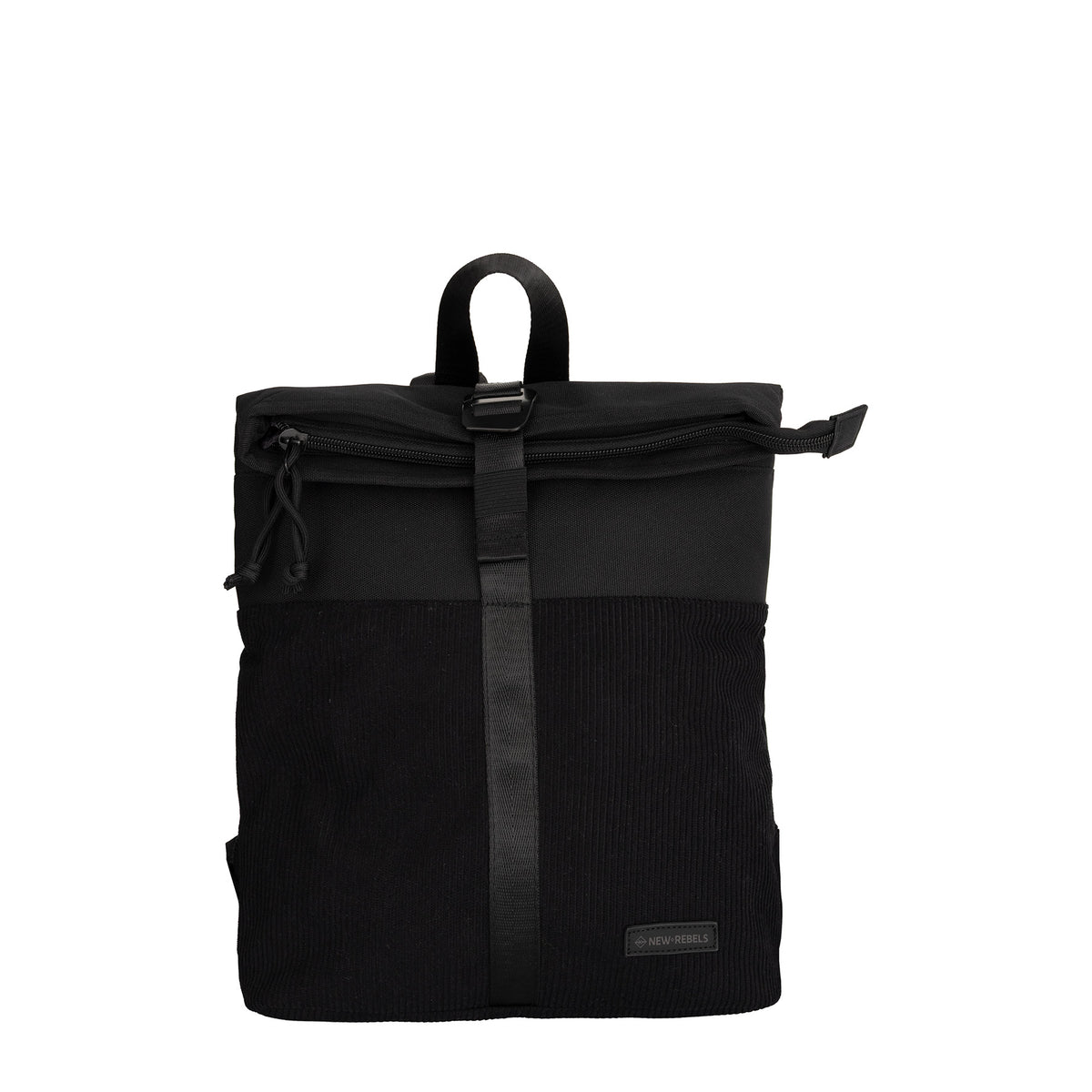 New Rebels Ribbi Rolltop-Rucksack mit Cord-Panel – Schwarz