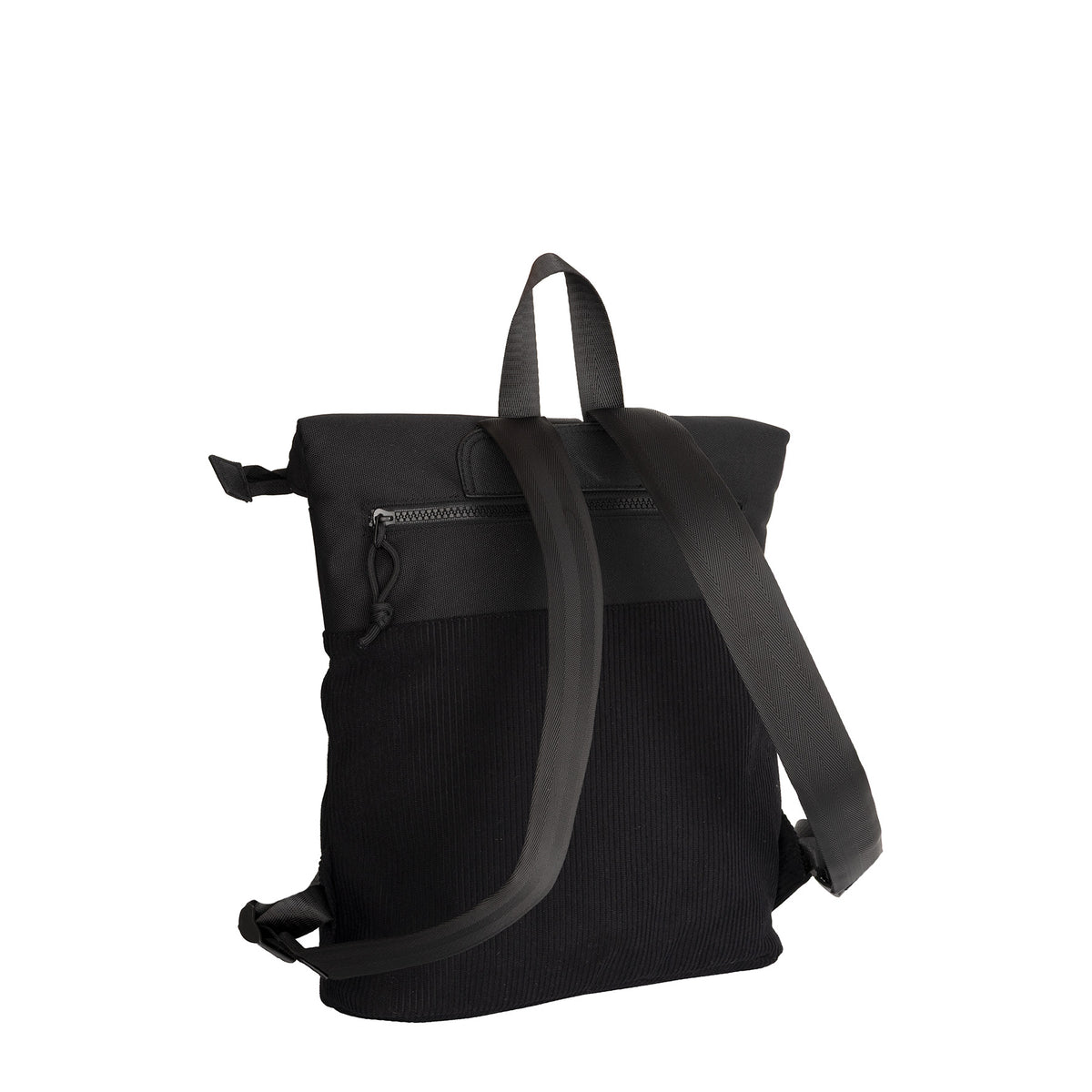 New Rebels Ribbi Rolltop-Rucksack mit Cord-Panel – Schwarz